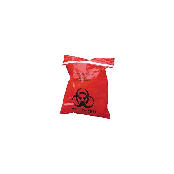 Bag Bhzrd Stick-On 14x12 2.6q Adh Strp Clsr Plstc Rd/Blk 2mil Symbl NS 100/Bx